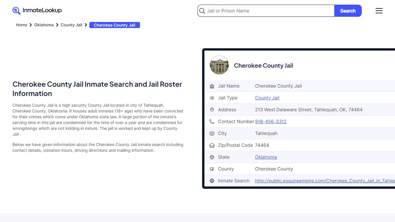 Cherokee County Jail Inmate Search and Jail Roster Information